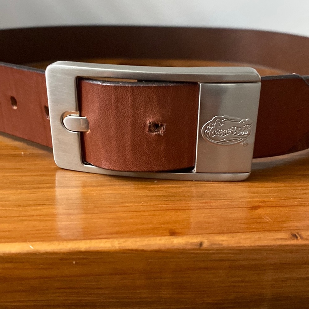 Florida Gators leather belt size 34, embossed with gator logo